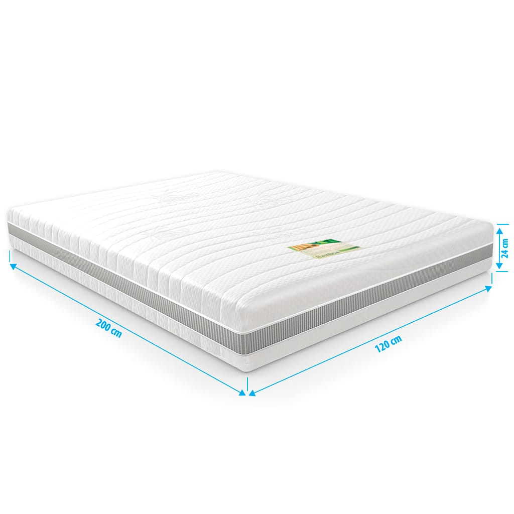 Matras Traagschuim Nasa-Bamboo op micro pocketveren 120x200 NASA traagschuim matras 120x200 cm met bamboe tijk, 24 cm dik, voorzien van 7 comfortzones, koudschuim onderlaag en ademende, afritsbare hoes met antiallergische eigenschappen.