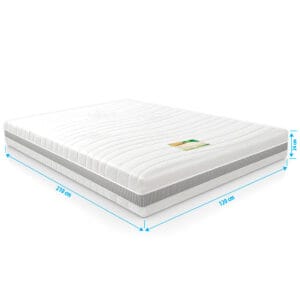 NASA traagschuim matras 120x210 cm met bamboe tijk, 24 cm dik, voorzien van 7 comfortzones, koudschuim onderlaag en wasbare antiallergische hoes voor optimale ondersteuning en ventilatie.