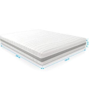 Matras 140x200 cm met 7 comfortzones, HR 45 koudschuim en stevige pocketvering, speciaal ontwikkeld voor zwaardere personen tot 150 kg.