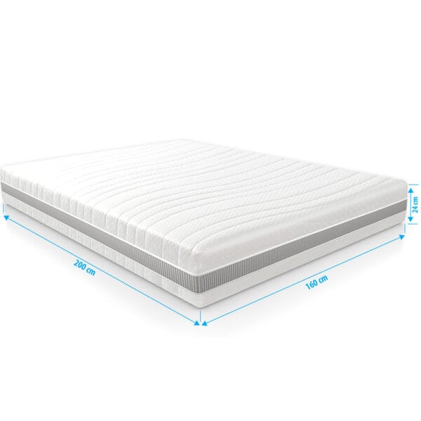 Matras 160x200 cm voor zwaardere personen tot 150 kg, met koudschuim, 7 comfortzones en stevige pocketvering, geschikt voor boxsprings en voorzien van antiallergische hoes.