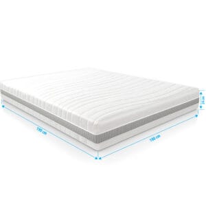 Matras 180x190 cm met koudschuim en 7 comfortzones, geschikt voor personen tot 150 kg, met extra stevige pocketvering en uitstekende ventilatie voor boxsprings.