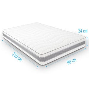 Bovenaanzicht vanaf de zijkant op het Koudschuimmatras INTENSOR, 90x210, dikte 24 cm