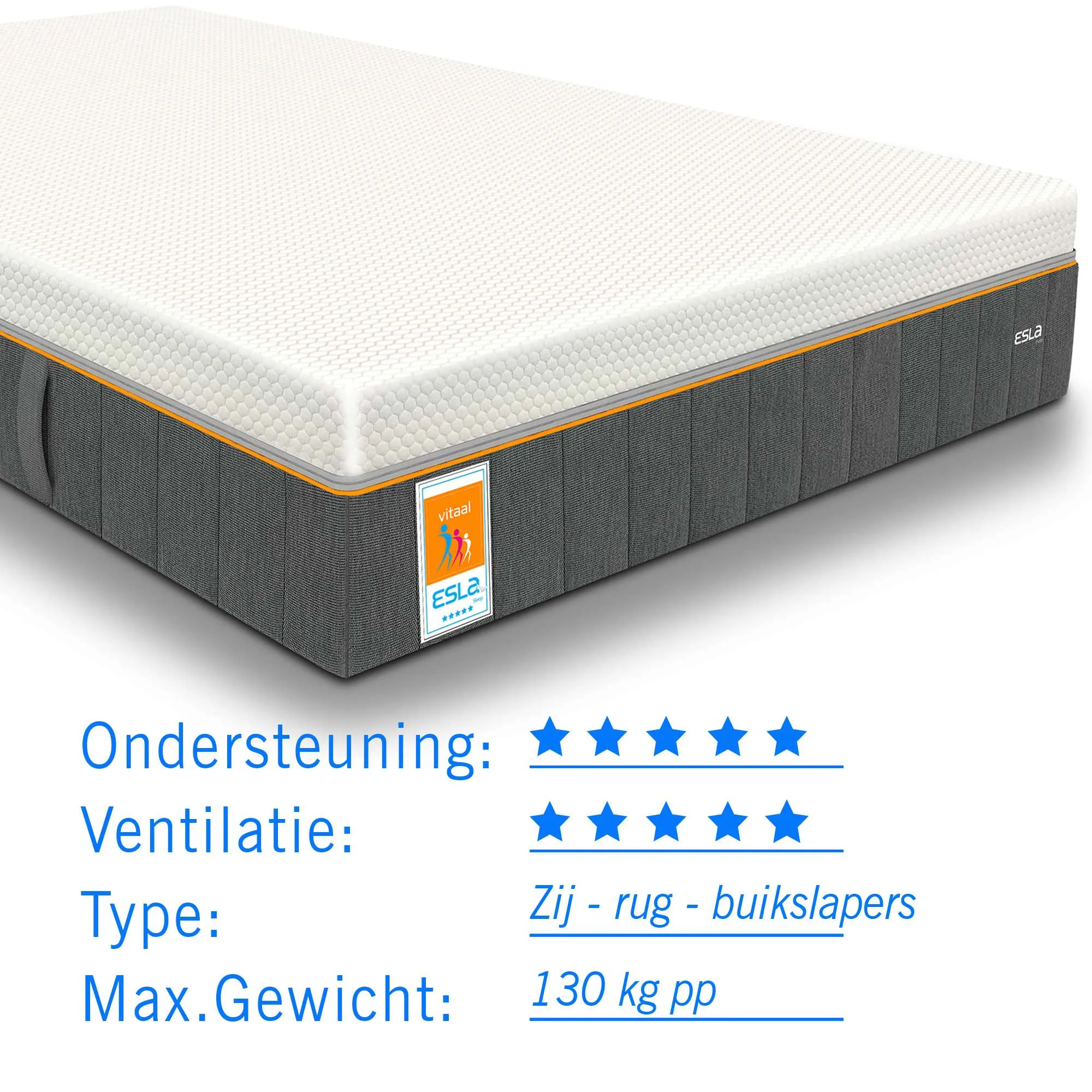 Matras ESLA Vitaal Gelfoam Pocketvering 140x210 dikte 26 cm