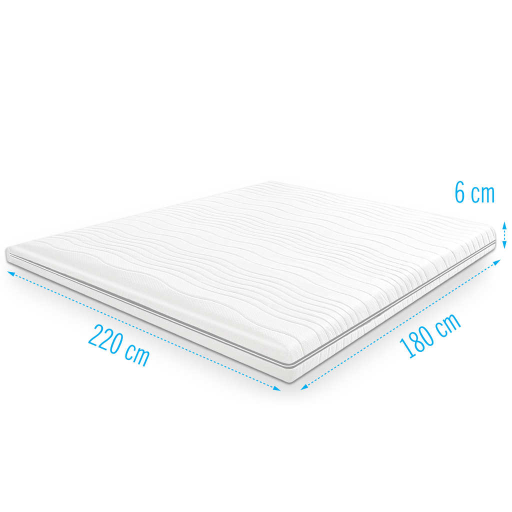 Gel foam topdekmatras/topper dikte 6 cm Gel foam matrastopper 180x220 cm, 6 cm dik – comfortabele topper van visco-elastisch gelschuim met ventilerende en verkoelende werking voor een zachtere slaapervaring.