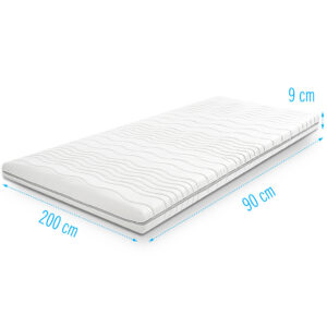 Koudschuim topdekmatras 90x200 cm, 9 cm dik, comfortabele en ventilerende topper voor extra ondersteuning en een betere nachtrust.