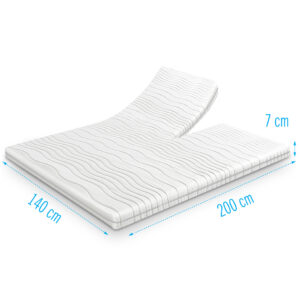 Koudschuim split-topdekmatras 140x200 cm met 7 cm dikte, geschikt voor verstelbare lattenbodems, met ademende hoes en ergonomisch comfort.