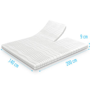 Koudschuim split-topdekmatras 140x200 cm met 9 cm dikte, ontworpen voor verstelbare bodems, met ademende hoes en ergonomische comfortzones.
