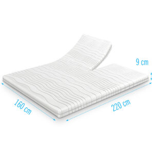 Koudschuim split-topper 160x220 cm – ademende matrastopper met 9 cm dikte voor extra comfort en ondersteuning bij verstelbare bedden.