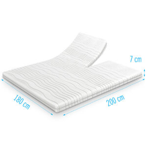 Koudschuim split-topdekmatras 180x200 cm met 7 cm dikte, geschikt voor elektrische boxsprings, met ademende hoes en golvend stikselpatroon.