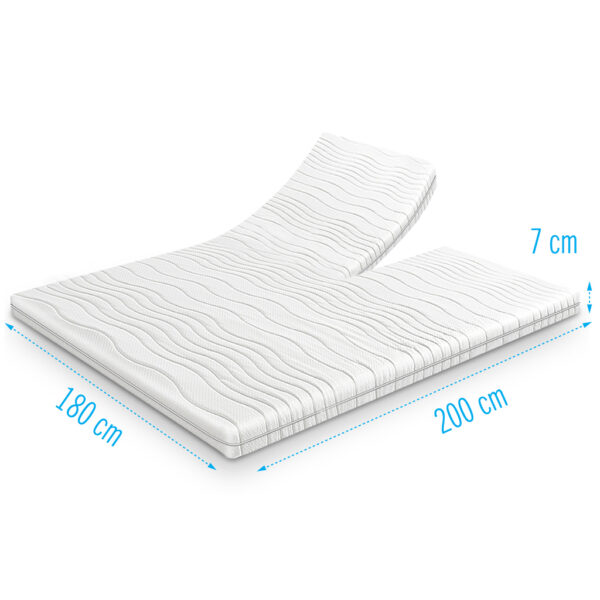 Koudschuim split-topdekmatras 180x200 cm met 7 cm dikte, geschikt voor elektrische boxsprings, met ademende hoes en golvend stikselpatroon.
