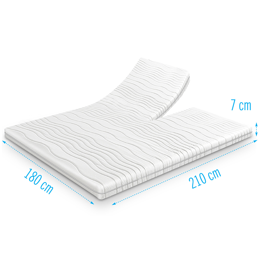 Koudschuim splittopper dikte 7 cm Koudschuim split-topdekmatras 180x210 cm met 7 cm dikte, speciaal ontworpen voor verstelbare bodems, met ventilerende structuur en golvend stiksel.