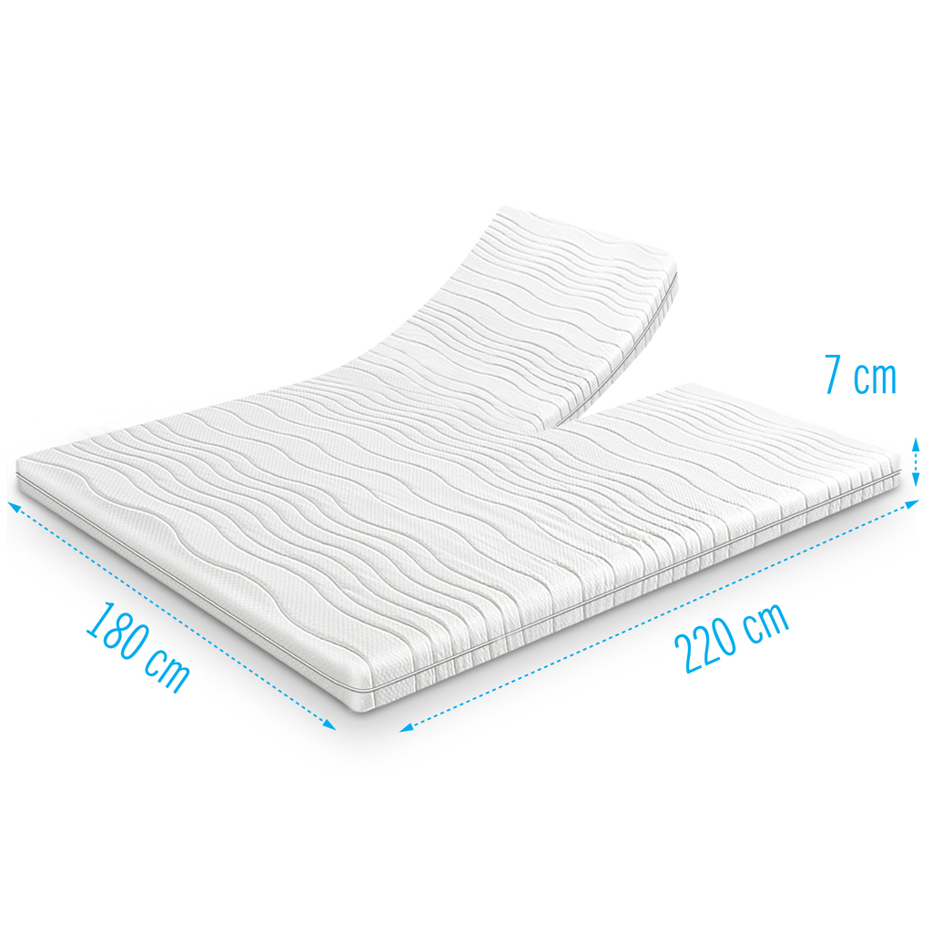 Koudschuim splittopper dikte 7 cm Koudschuim split-topdekmatras 180x220 cm met 7 cm dikte, geschikt voor verstelbare bedbodems, met ademende hoes en ergonomisch comfort.