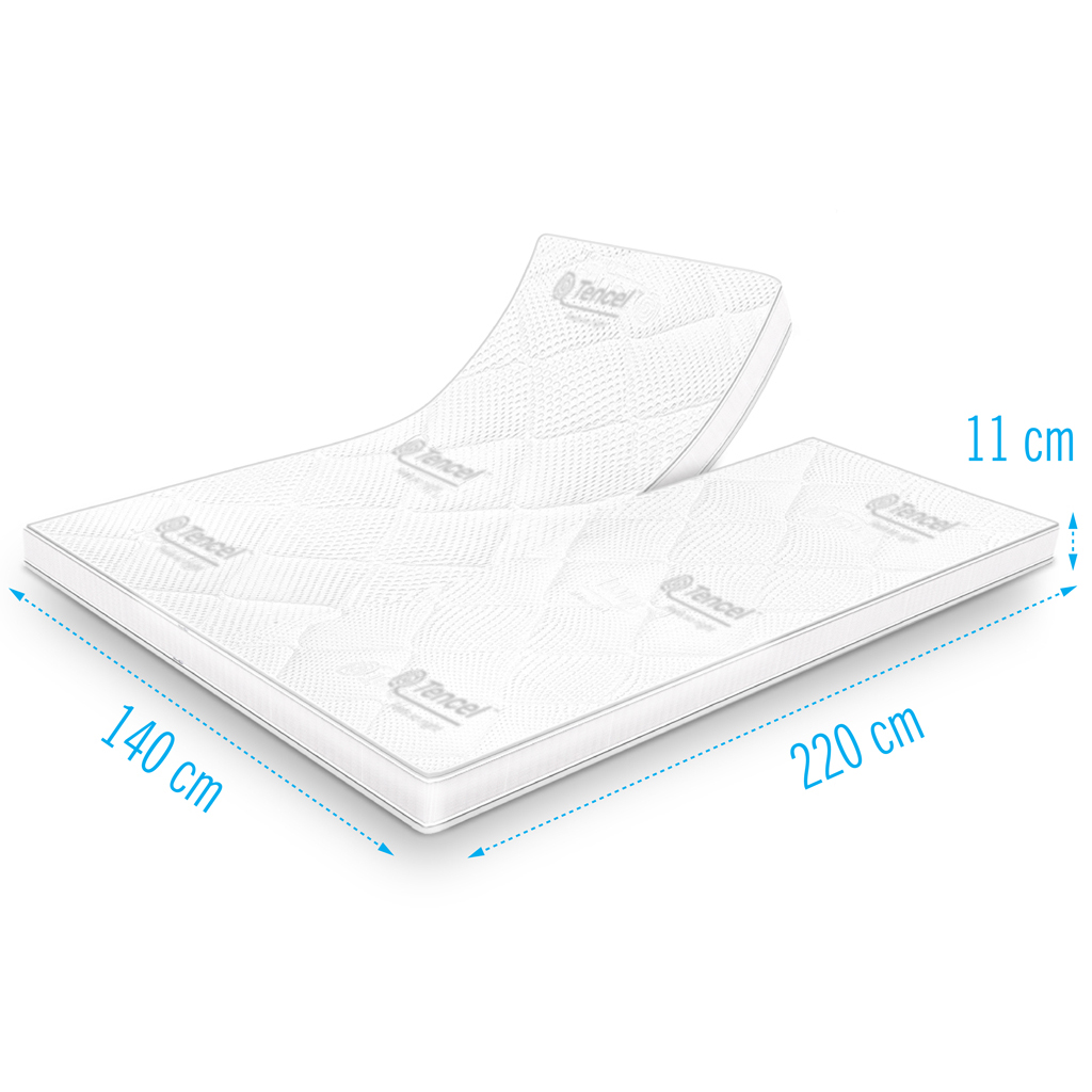 Koudschuim splittopper Tencel DeLuxe dikte 11 cm Tencel split-topdekmatras 140x220 cm met 11 cm dik koudschuim, ademende antibacteriële tijk en geschikt voor verstelbare bedden.