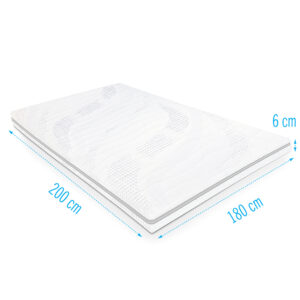 Koudschuim topdekmatras Sezar 180x200 cm, 6 cm dik, ademend en veerkrachtig voor extra slaapcomfort en optimale ondersteuning.
