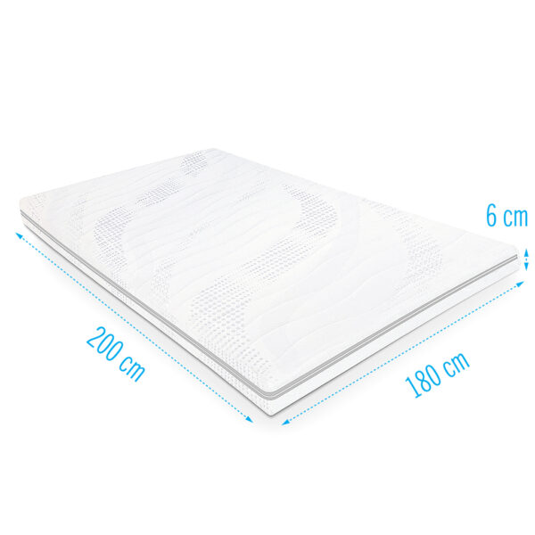 Koudschuim topdekmatras Sezar 180x200 cm, 6 cm dik, ademend en veerkrachtig voor extra slaapcomfort en optimale ondersteuning.