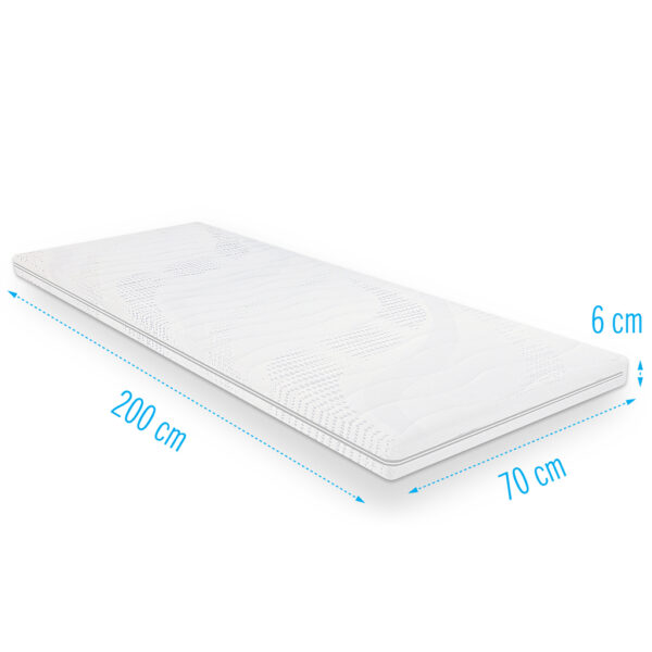 Koudschuim topdekmatras Sezar 70x200 cm, 6 cm dik, ademend en veerkrachtig voor extra comfort en ondersteuning in bed.