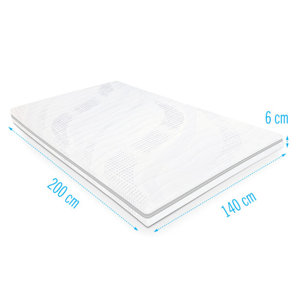 Traagschuim topdekmatras Sezar 140x200 cm, 6 cm dik, met luxe witte tijk en drukverlagend comfort voor optimaal slaapgemak.