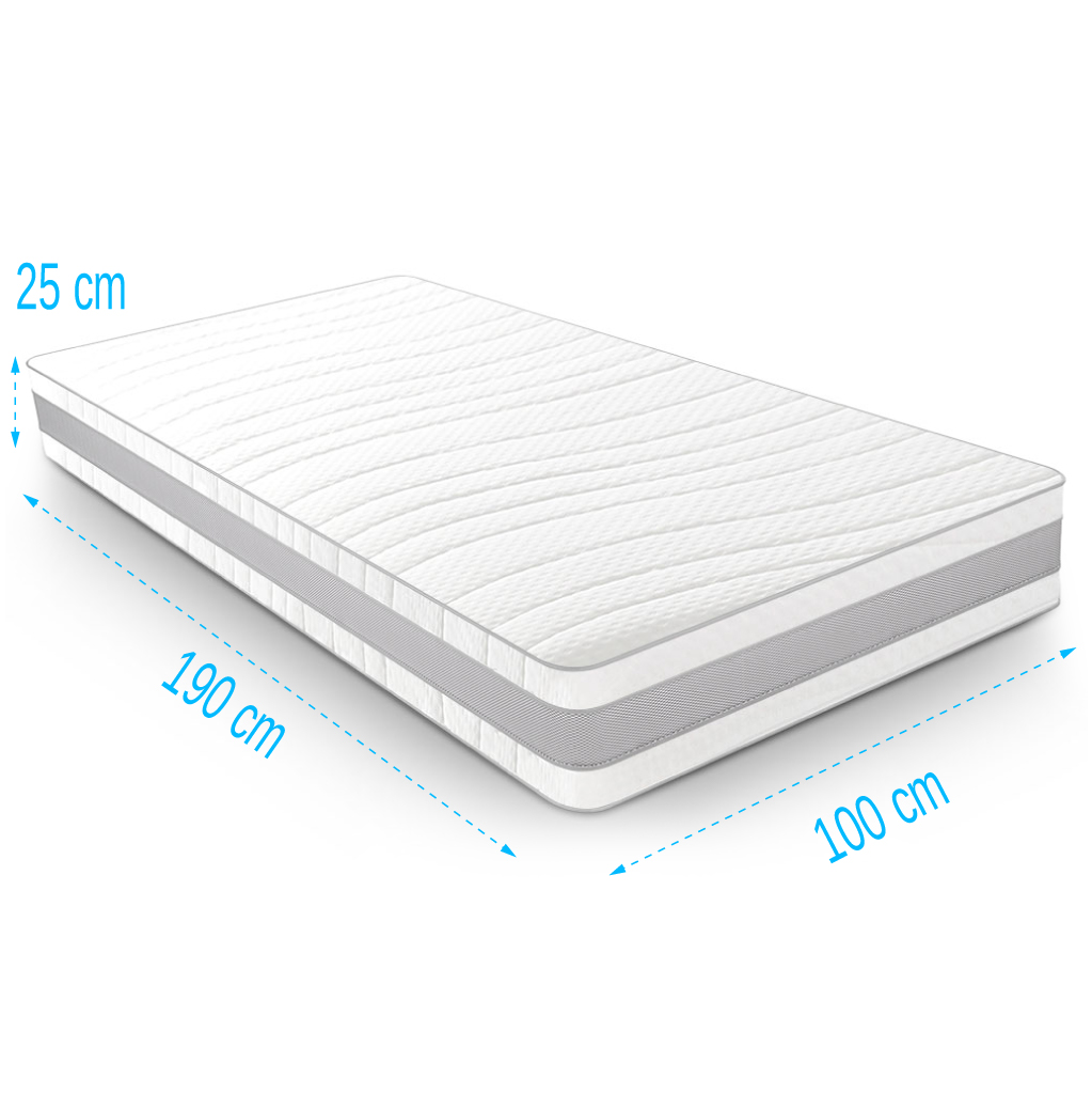 Matras pocketvering 7 Comfort Zilver 100x190 dikte 25cm Matras 100x190 Pocketvering 7 Comfort Zilver 25 cm dik, eenpersoons pocketveermatras met 7 comfortzones, koudschuim afdeklaag en uitstekende luchtcirculatie