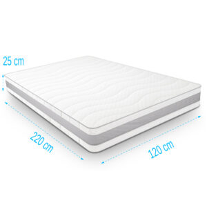 Matras 120x220 Pocketvering 7 Comfort Zilver 25 cm dik, extra lang matras met tonvormige pocketveren, ademende hoes en antiallergische eigenschappen