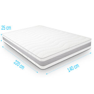 Matras 140x220 Pocketvering 7 Comfort Zilver 25 cm dik, extra lang tweepersoons pocketveermatras met soepele ondersteuning en antiallergische hoes