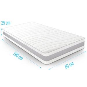 Matras 80x190 Pocketvering 7 Comfort Zilver 25 cm dik, smal eenpersoons pocketveermatras met 7 zones, ademende hoes en soepel-medium ligcomfort