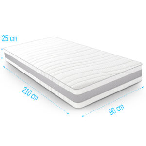Matras 90x210 Pocketvering 7 Comfort Zilver 25 cm dik, eenpersoons pocketveringmatras met medium ligcomfort, koudschuim afdeklaag en 3D ventilatieband