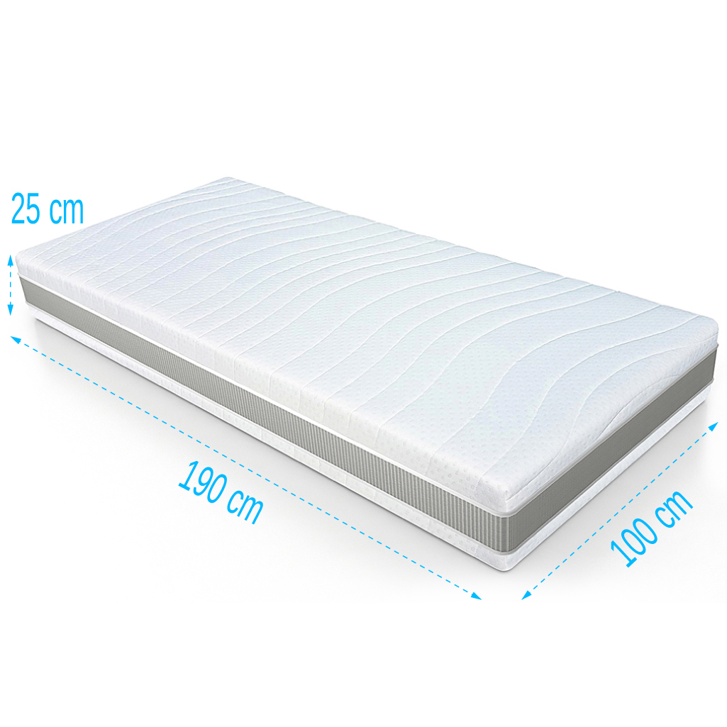 Pocketvering matras 7 Comfort Maxim 100x190 dikte 25cm Matras 100x190 Pocketvering 7 Comfort Zilver 24 cm dik, compact eenpersoons pocketveermatras met 7 comfortzones, koudschuim afdeklaag en optimale ventilatie