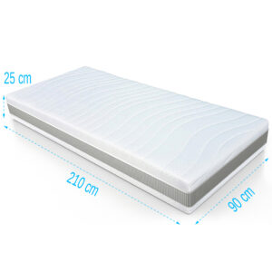 Matras 90x210 Pocketvering 7 Comfort Zilver 24 cm dik, eenpersoons pocketveringmatras met medium comfort, koudschuim afdeklaag en 3D ventilatieband