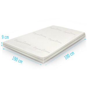Topdekmatras 100x190 Organic Cotton koudschuim 9 cm dik, koudschuim topper 9 cm dik met medium comfort en antiallergische eigenschappen
