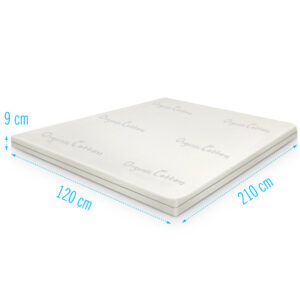 Topdekmatras 120x210 Organic Cotton koudschuim 9 cm dik, koudschuim topper met medium-flexibel comfort en antiallergisch gebruiksgemak