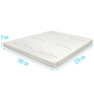 Topdekmatras 180x220 Organic Cotton koudschuim 9 cm dik, ademende topper met organic cotton hoes en medium-hard comfort