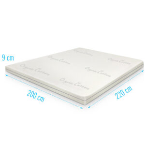 Topdekmatras 200x220 Organic Cotton koudschuim 9 cm dik, luxe topper met ademende hoes en medium-flexibel ligcomfort