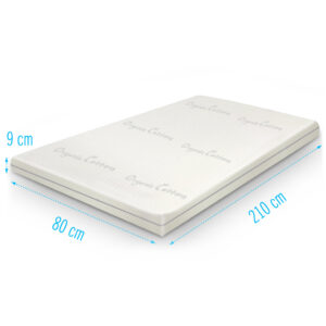 Topdekmatras 80x210 Organic Cotton koudschuim 9 cm dik, extra lang eenpersoons topper met antiallergische eigenschappen en ademend comfort