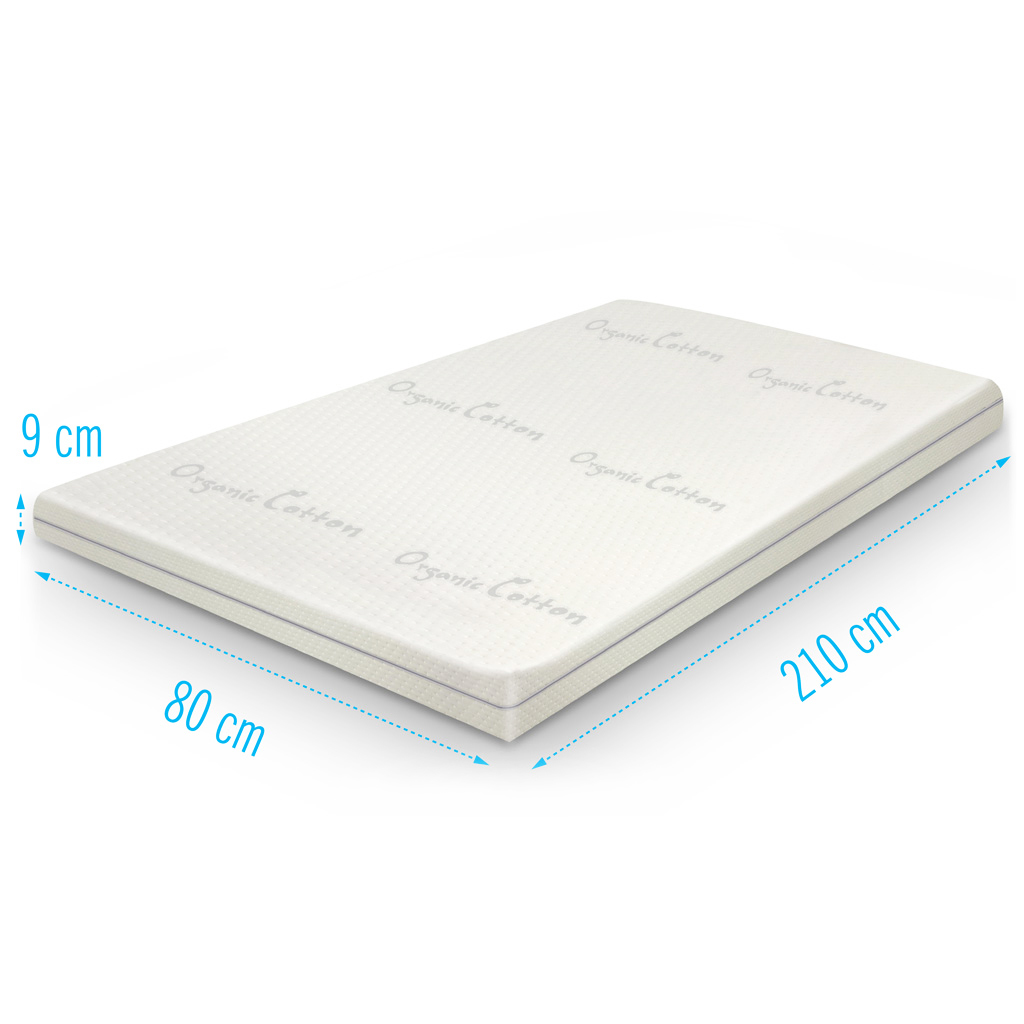 Topper-Organic-Cotton-Koudschuim-80x210 Topdekmatras 80x210 Organic Cotton koudschuim 9 cm dik, extra lang eenpersoons topper met antiallergische eigenschappen en ademend comfort