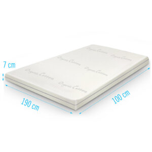 Topdekmatras 100x190 Organic Cotton traagschuim 7 cm dik, comfortabele topper met organic cotton tijk en drukverlagende eigenschappen