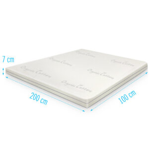 Topdekmatras 100x200 Organic Cotton traagschuim 7 cm dik, ventilerende topper met contourvolgend traagschuim en zachte hoes