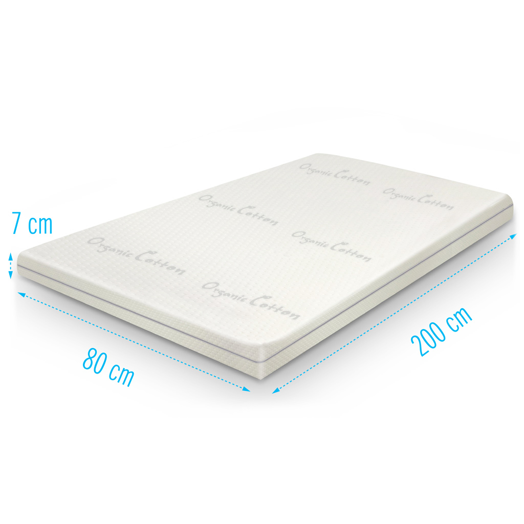 Topper-Organic-Cotton-traagschuim-80x200 Topdekmatras 80x200 Organic Cotton traagschuim 7 cm dik, comfortabele traagschuim topper met zacht/soepel comfort en ventilatie