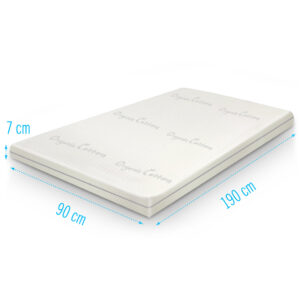 Topdekmatras 90x190 Organic Cotton traagschuim 7 cm dik, contourvolgend traagschuim topper met zacht ligcomfort en ademende hoes