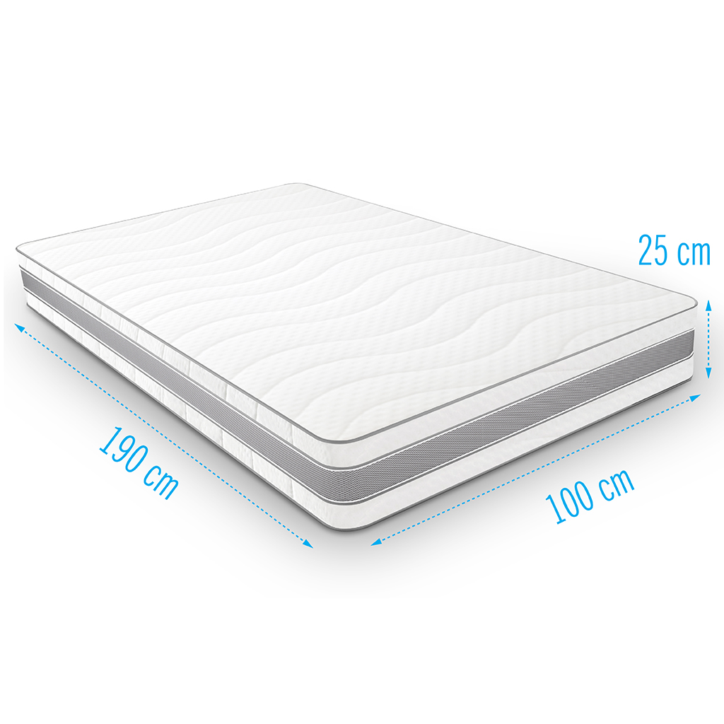 Traagschuimmatras Medimax 100x190 dikte 25 cm Medimax traagschuim matras 100x190 cm, 25 cm dik, comfortabele drukverdeling en ondersteuning voor een gezonde nachtrust.