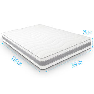 Medimax traagschuim matras 200x210 cm, 25 cm dik, extra lang tweepersoonsmatras met drukverlagend traagschuim voor optimaal slaapcomfort.