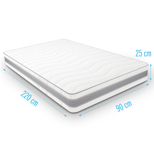 Medimax traagschuim matras 90x220 cm, 25 cm dik, ergonomisch comfort en optimale ondersteuning voor lange slapers.