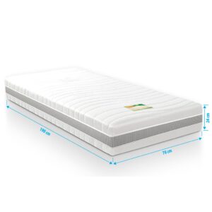 NASA Traagschuim matras 70x190 cm met bamboe tijk – ergonomisch 7-zones pocketvering matras met koudschuim onderlaag en wasbare anti-allergische hoes